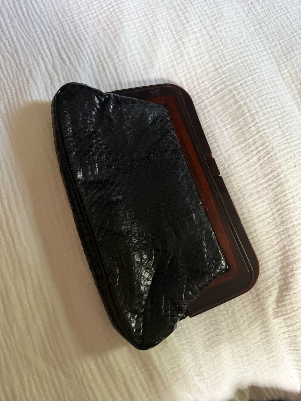 Vintage Genuine Leather Snakeskin Print Clutch Purse